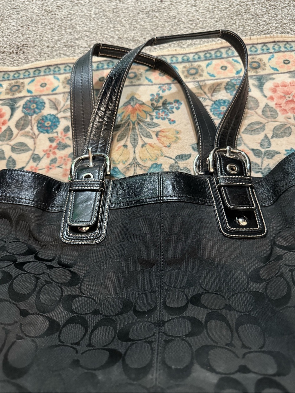 Coach Black Signature Jacquard Shoulder Tote - Picture 3 of 12